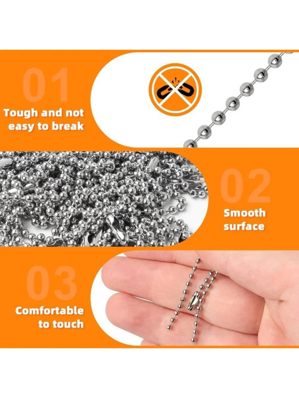 200 Pcs Silver Ball Chain Keychain Tags - 3.9 Inch, 2.4mm Adjustable for Crafts